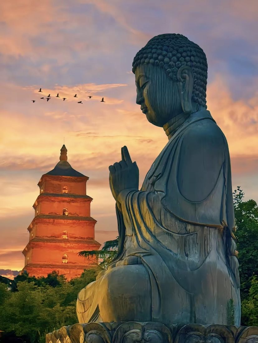The Big Wild Goose Pagoda at sunset in Xi'an