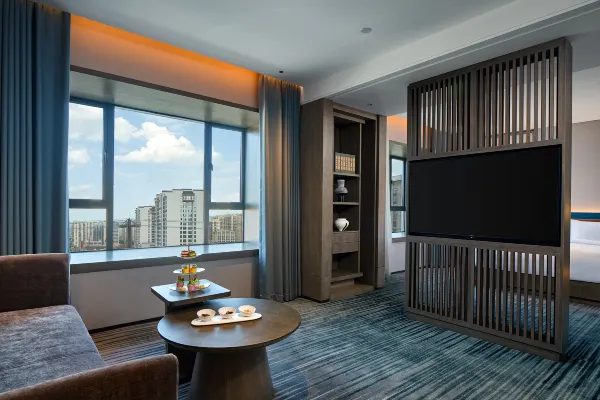 Suite lounge with city view at Wyndham Garden Zhangjiajie